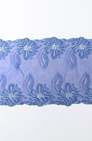 06-m-6 Kék tüll alapú hímzett szegő csipke 19cm