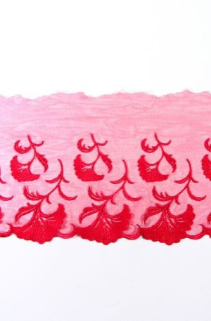 06-m-8 Meggypiros tüll alapú hímzett szegő csipke 18cm