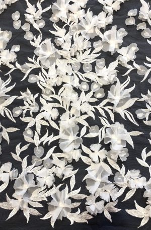 28-747-5 3d-s muszlin virágos levél mintás csipkeanyag