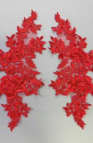 06-1316 Piros flitteres páros csipke 13,5 cm x 28,5 cm