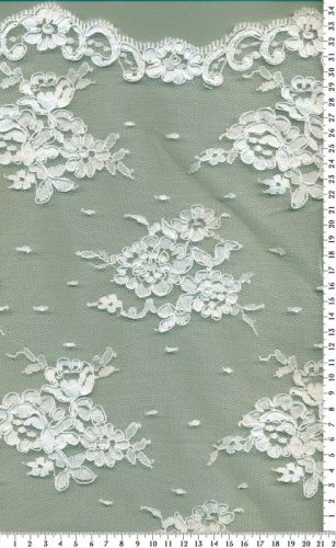 fehér rachel (francia) csipkeanyag – finoman zsinórozott, kivágható virágmotívumokkal