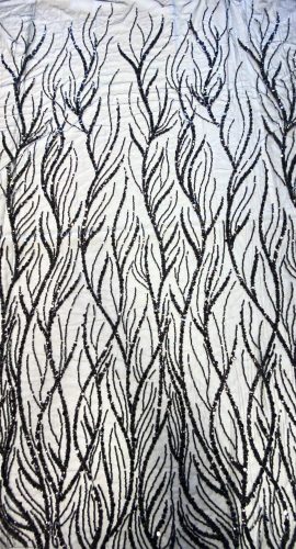 Fekete indás gyöngyös csipkeanyag